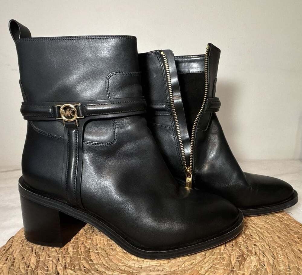Michael Kors Mindy Black Leather Ankle Boots